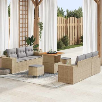 vidaXL Sodo Sofų Rinkinys 9 pcs Bežinė ir šviesiai pilka Poli ratanas