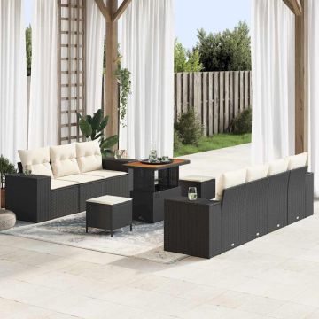 vidaXL Sodo Sofų Rinkinys 10 pcs Juoda ir kreminė Poli ratanas