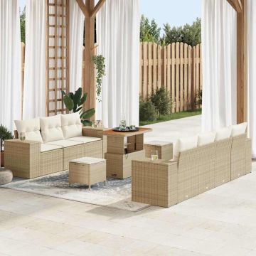 vidaXL Sodo Sofų Rinkinys 10 pcs Bežinė ir kreminė Poli ratanas