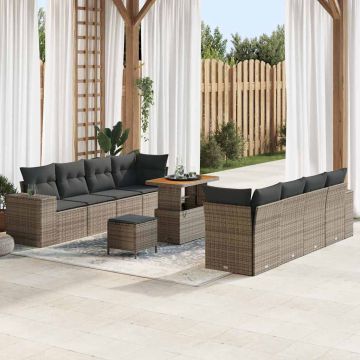 vidaXL Sodo Sofų Rinkinys su pagalve 11 pcs Pilka poliratanas