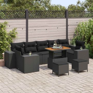vidaXL Sodo Sofų Rinkinys su pagalve su saugykla 10 pcs Juoda