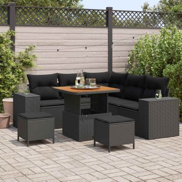 vidaXL Sodo Sofų Rinkinys su pagalve su saugykla 8 pcs Juoda