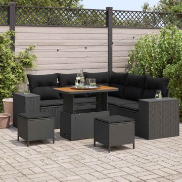 vidaXL Sodo Sofų Rinkinys su pagalve su saugykla 8 pcs Juoda