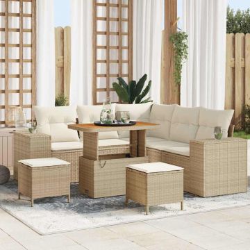 vidaXL Sodo Sofų Rinkinys su pagalve 8 pcs Bežinė ir kreminė