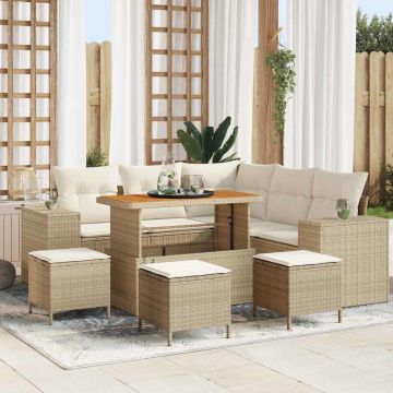 vidaXL Sodo Sofų Rinkinys su pagalve 9 pcs Bežinė ir kreminė