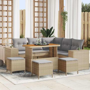vidaXL Sodo Sofų Rinkinys su pagalve 9 pcs Bežinė ir šviesiai pilka