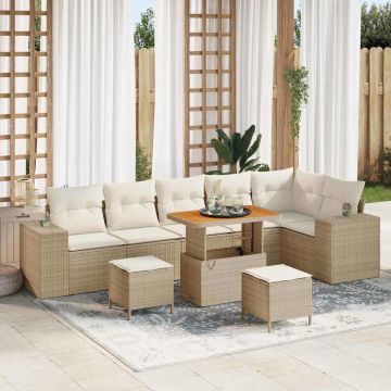 vidaXL Sodo Sofų Rinkinys su pagalve 9 pcs Bežinė ir kreminė