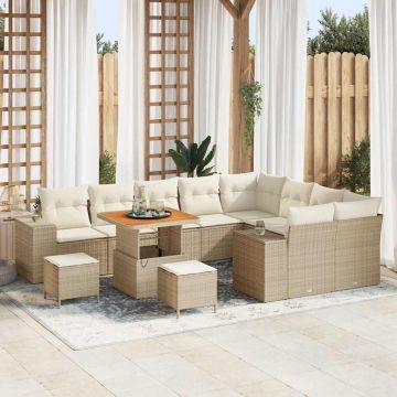 vidaXL Sodo Sofų Rinkinys su pagalve 12 pcs Bežinė ir kreminė
