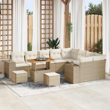 vidaXL Sodo Sofų Rinkinys su pagalve 12 pcs Bežinė ir kreminė