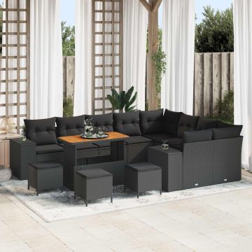 vidaXL Sodo Sofų Rinkinys su pagalve su saugykla 13 pcs Juoda