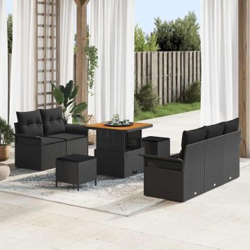 vidaXL Sodo Sofų Rinkinys su pagalve su saugykla 8 pcs Juoda