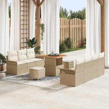 vidaXL Sodo Sofų Rinkinys su pagalve 10 pcs Bežinė ir kreminė