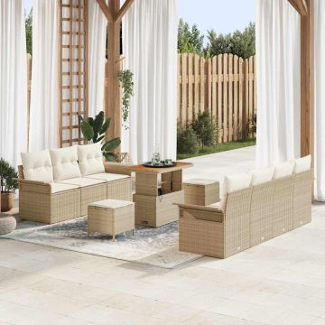 vidaXL Sodo Sofų Rinkinys su pagalve 10 pcs Bežinė ir kreminė