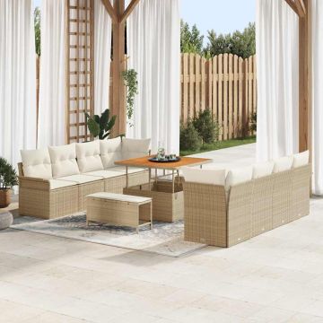 vidaXL Sodo Sofų Rinkinys su pagalve 11 pcs Bežinė ir kreminė