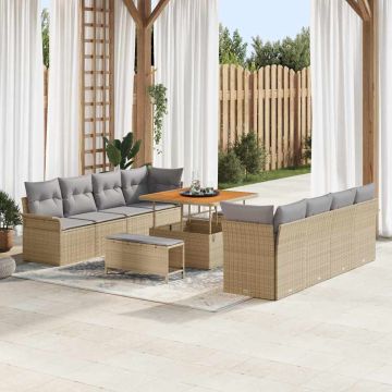 vidaXL Sodo Sofų Rinkinys su pagalve 11 pcs Bežinė ir šviesiai pilka