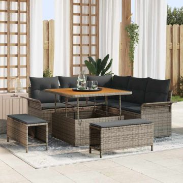 vidaXL Sodo Sofų Rinkinys su pagalve su saugykla 8 pcs Pilka