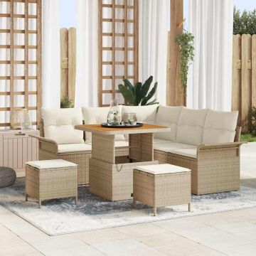 vidaXL Sodo Sofų Rinkinys su pagalve 8 pcs Bežinė ir kreminė