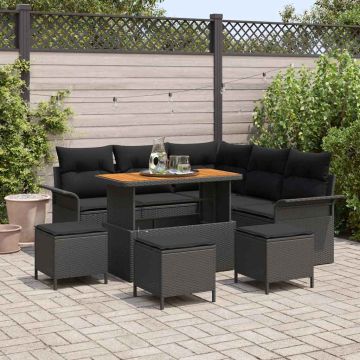 vidaXL Sodo Sofų Rinkinys su pagalve su saugykla 9 pcs Juoda