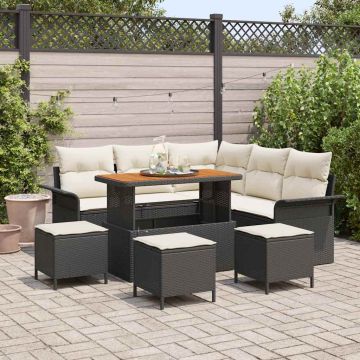 vidaXL Sodo Sofų Rinkinys su pagalve su pagalve 9 pcs Juoda ir kreminė