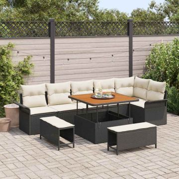 vidaXL Sodo Sofų Rinkinys 9 pcs Juoda ir kreminė 100 x 100 x 71 cm