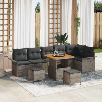 vidaXL Sodo Sofų Rinkinys su pagalve su saugykla 9 pcs Pilka