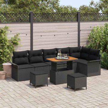 vidaXL Sodo Sofų Rinkinys su pagalve su saugykla 9 pcs Juoda