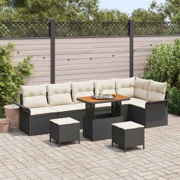vidaXL Sodo Sofų Rinkinys su pagalve su pagalve 9 pcs Juoda ir kreminė