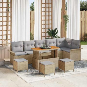 vidaXL Sodo Sofų Rinkinys su pagalve 10 pcs Bežinė ir šviesiai pilka