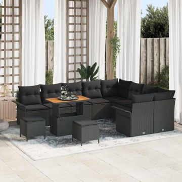 vidaXL Sodo Sofų Rinkinys su pagalve su saugykla 12 pcs Juoda
