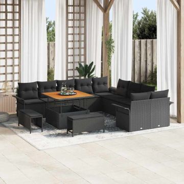 vidaXL Sodo Sofų Rinkinys su pagalve su saugykla 13 pcs Juoda