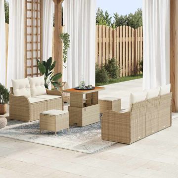 vidaXL Sodo Sofų Rinkinys su pagalve 8 pcs Bežinė ir kreminė