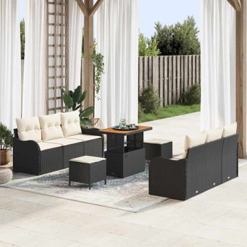 vidaXL Sodo Sofų Rinkinys su pagalve su pagalve 9 pcs Juoda ir kreminė