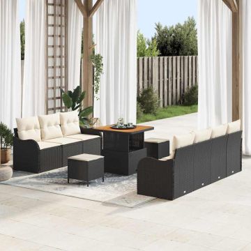 vidaXL Sodo Sofų Rinkinys su pagalve 10 pcs Juoda ir kreminė