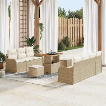 vidaXL Sodo Sofų Rinkinys su pagalve 10 pcs Bežinė ir kreminė