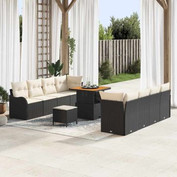 vidaXL Sodo Sofų Rinkinys su pagalve 11 pcs Juoda ir kreminė