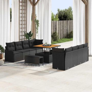 vidaXL Sodo Sofų Rinkinys su pagalve su saugykla 11 pcs Juoda