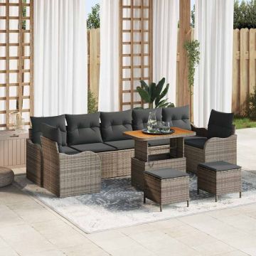 vidaXL Sodo Sofų Rinkinys su pagalve su saugykla 10 pcs Pilka