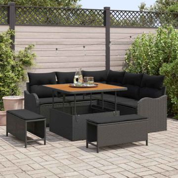 vidaXL Sodo Sofų Rinkinys su pagalve su saugykla 8 pcs Juoda
