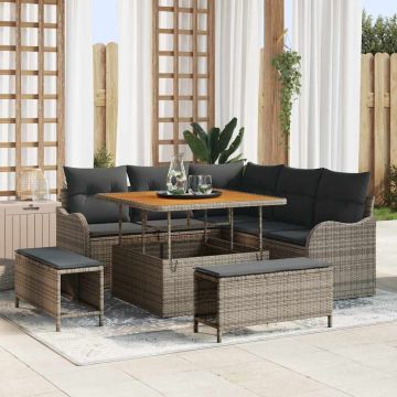 vidaXL Sodo Sofų Rinkinys su pagalve su saugykla 8 pcs Pilka