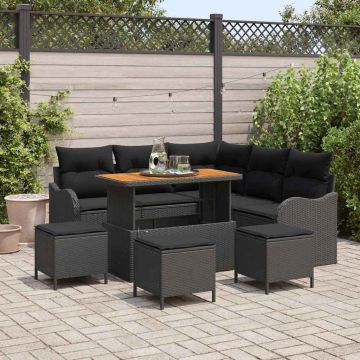 vidaXL Sodo Sofų Rinkinys su pagalve su saugykla 9 pcs Juoda