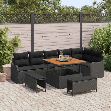 vidaXL Sodo Sofų Rinkinys su pagalve su saugykla 9 pcs Juoda
