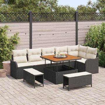vidaXL Sodo Sofų Rinkinys su pagalve su pagalve 9 pcs Juoda ir kreminė