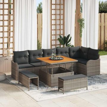 vidaXL Sodo Sofų Rinkinys su pagalve su saugykla 9 pcs Pilka