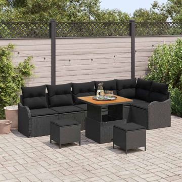 vidaXL Sodo Sofų Rinkinys su pagalve su saugykla 9 pcs Juoda