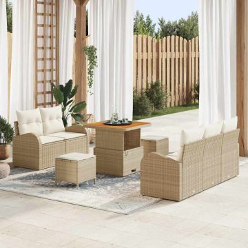 vidaXL Sodo Sofų Rinkinys su pagalve 8 pcs Bežinė ir kreminė
