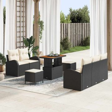 vidaXL Sodo Sofų Rinkinys su pagalve su pagalve 8 pcs Juoda ir kreminė