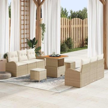 vidaXL Sodo Sofų Rinkinys su pagalve 9 pcs Bežinė ir kreminė