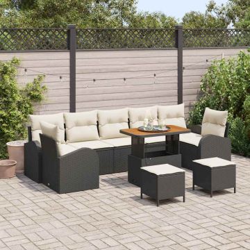 vidaXL Sodo Sofų Rinkinys su pagalve 10 pcs Juoda ir kreminė