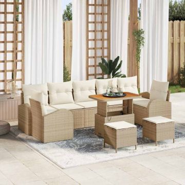 vidaXL Sodo Sofų Rinkinys su pagalve 10 pcs Bežinė ir kreminė