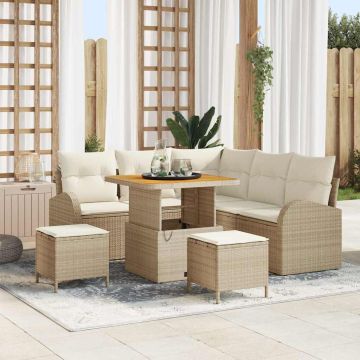 vidaXL Sodo Sofų Rinkinys su pagalve 8 pcs Bežinė ir kreminė